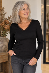 VILA VIRONJA L/S V-Neck Rib Top 14122451 i Black Beauty med V-hals