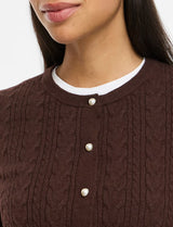 VILA Coffee Bean cardigan med kabelstrik og knapper
