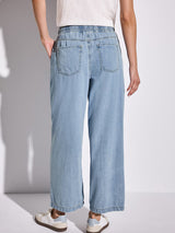 Street One Wide Leg Pants 378564 i lyseblå – høj talje, vide ben, elastisk linning med snøre og sidelommer – bomuld og lyocell