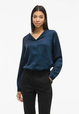 VILA VIELLETTE satin skjorte i Navy Blazer til dame