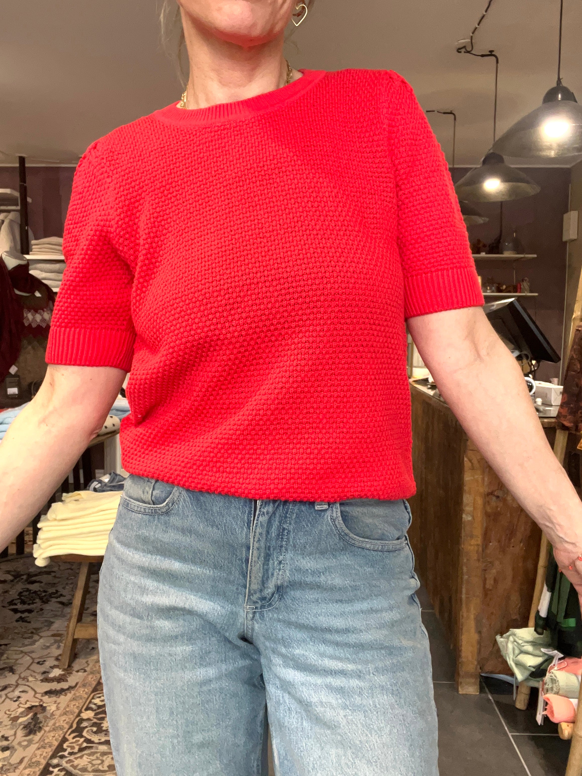 VILA VIDALO O-NECK S/S Knit Top 14084421 – Hibiscus