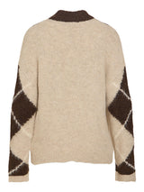 VILA VITORIA HIGH NECK L/S CHECK 14119553 – Coffee Bean/Birch