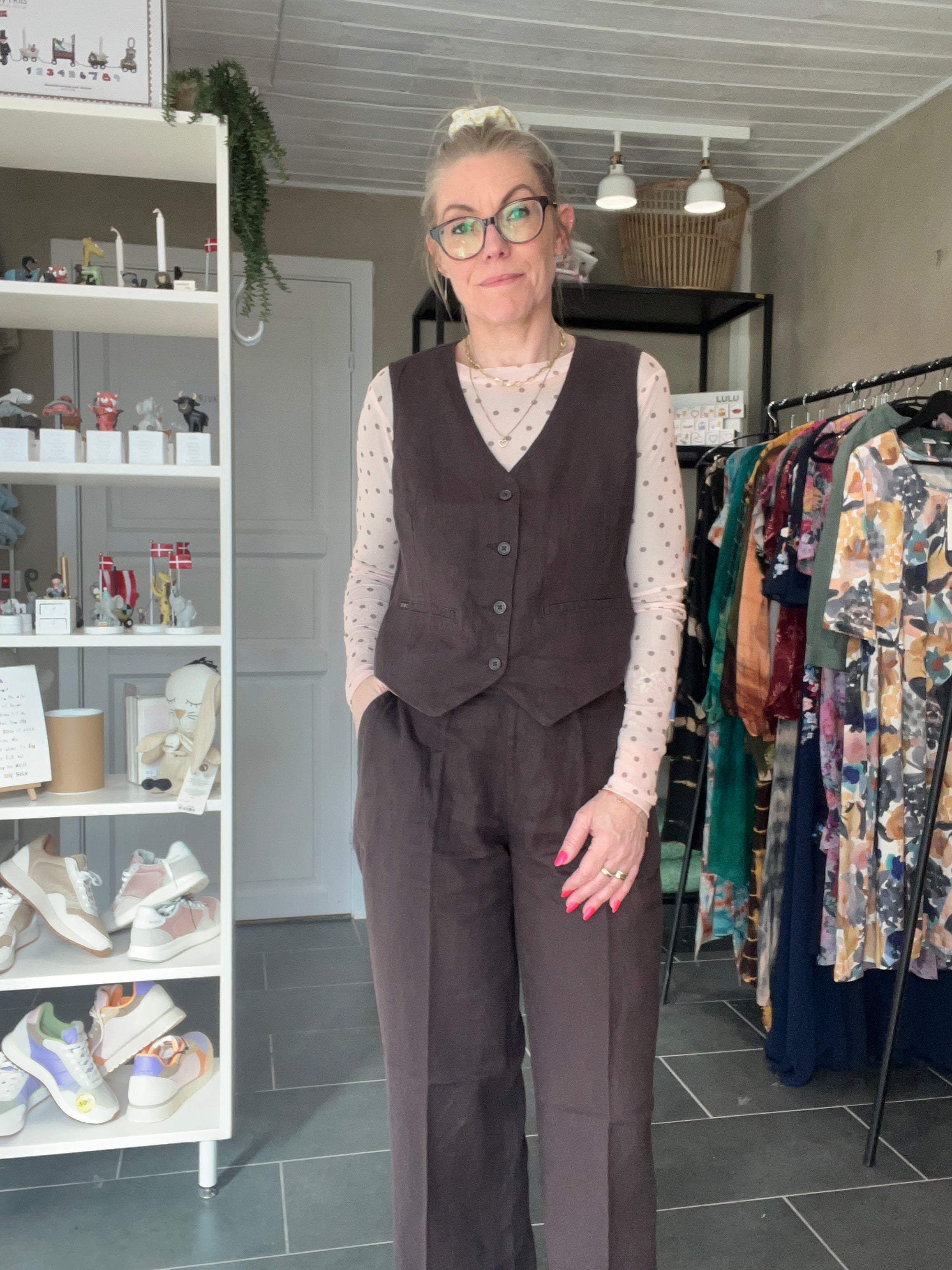 Street One Wide Leg Button HW Linen Bukser 379811 – Espresso brown