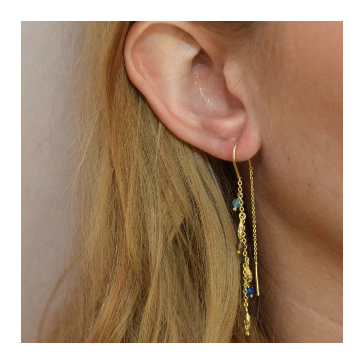 Zefina Denmark Lilly øreringe med blå og brune ægte sten