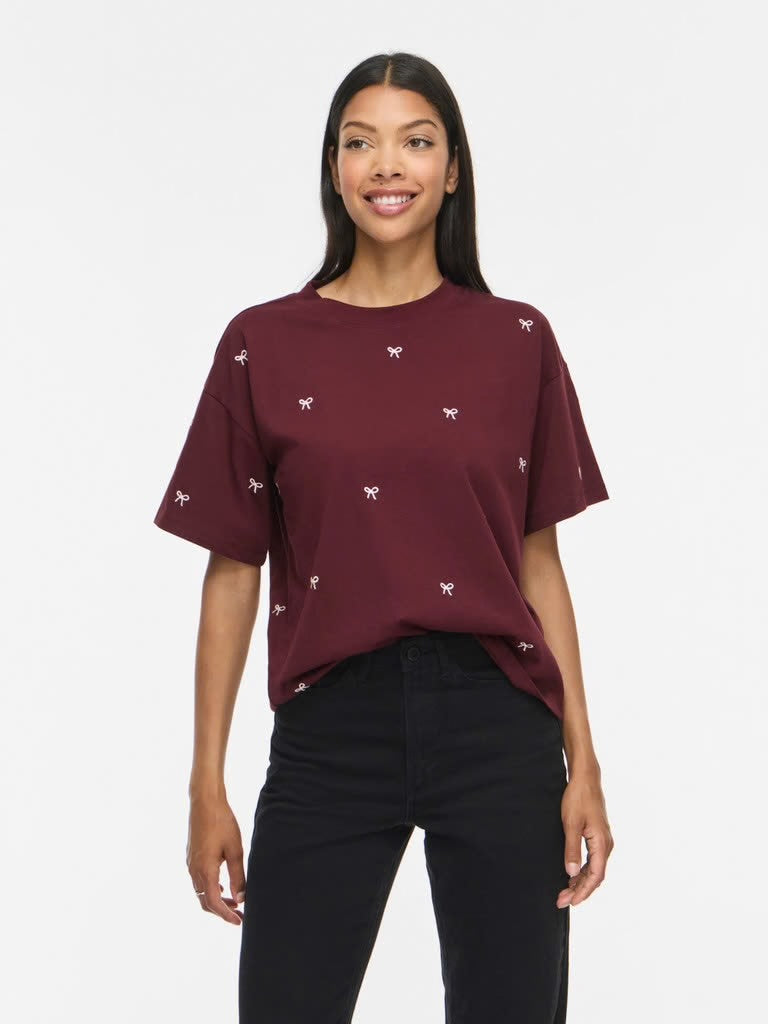 VIMONIE Bow O-Neck S/S T-Shirt Port Royale fra VILA