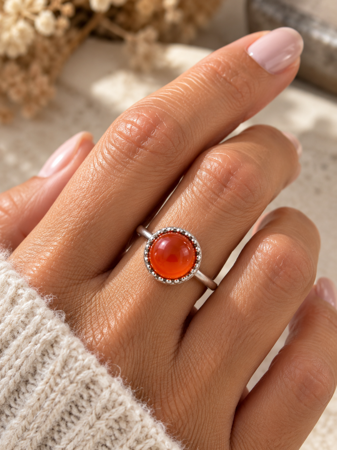 Zefina Denmark rhodineret fingerring med ravfarvet sten