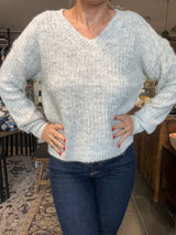VILA VILAMPE V-Neck L/S Knit Top – Medium Grey Melange (14112721)