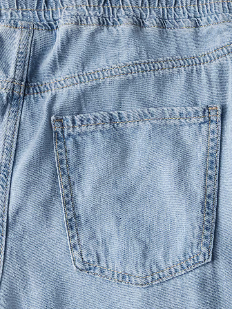 Street One Wide Leg Pants 378564 i lyseblå – høj talje, vide ben, elastisk linning med snøre og sidelommer – bomuld og lyocell