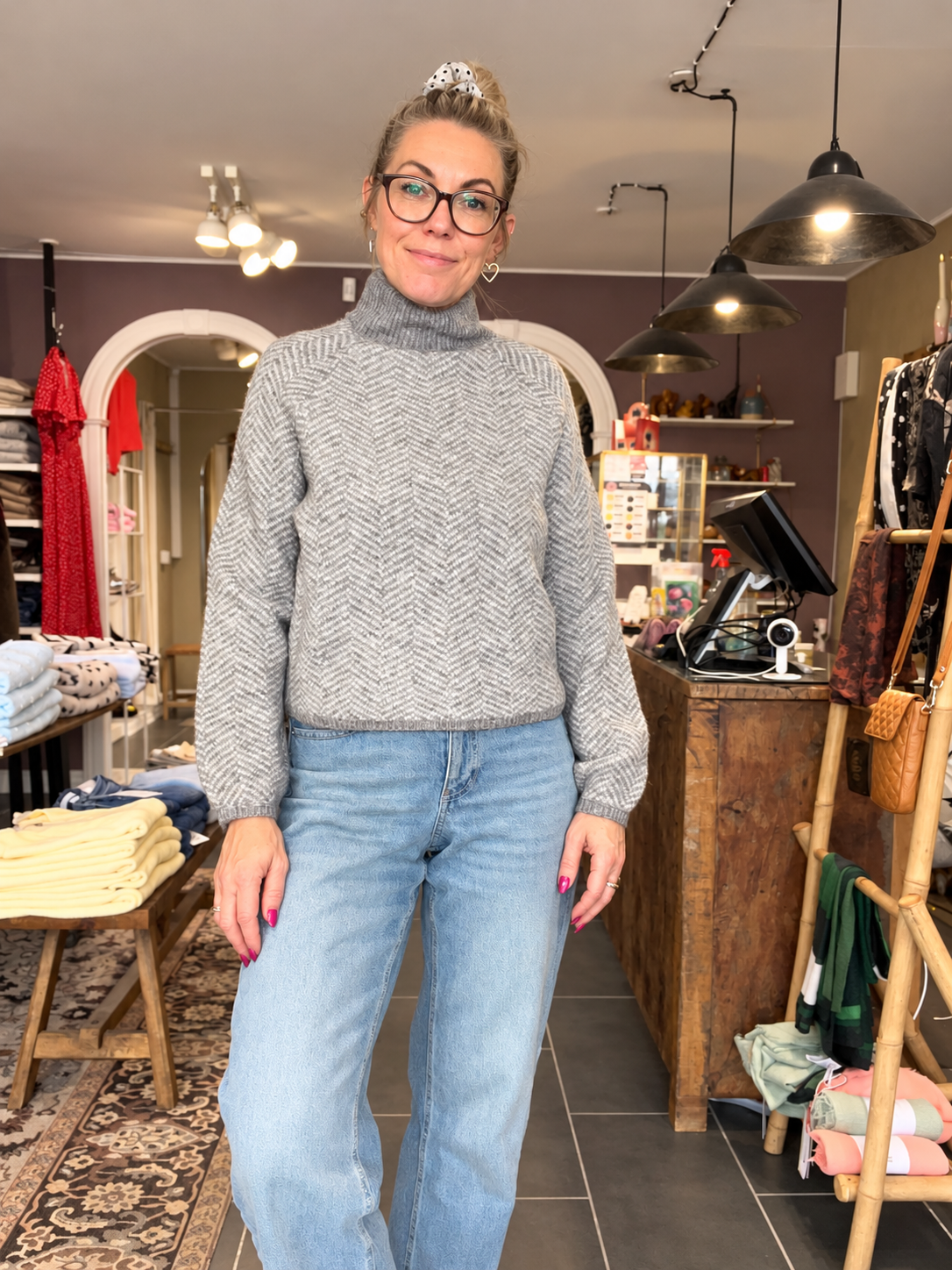 VILORY High Neck Knit Top – Strik med Høj Hals – Grå – VILA
