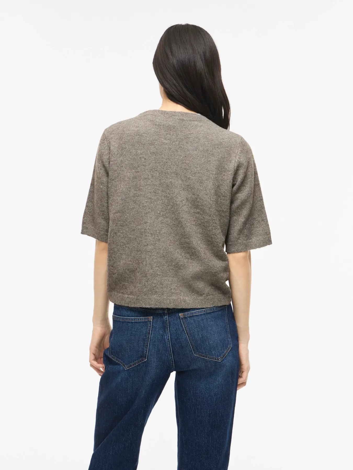 VILA strikcardigan med knapper i Falcon Melange