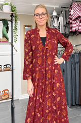 Cofur Goa Kaftan Dress S224 dyb rød i genanvendt silke