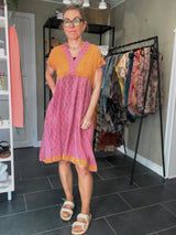 Casual Dress Short fra Cofur i rosa og orange sari silke