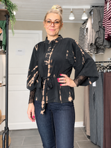 Cofur S17 beige/sort kimono i genanvendt indisk sari-silke
