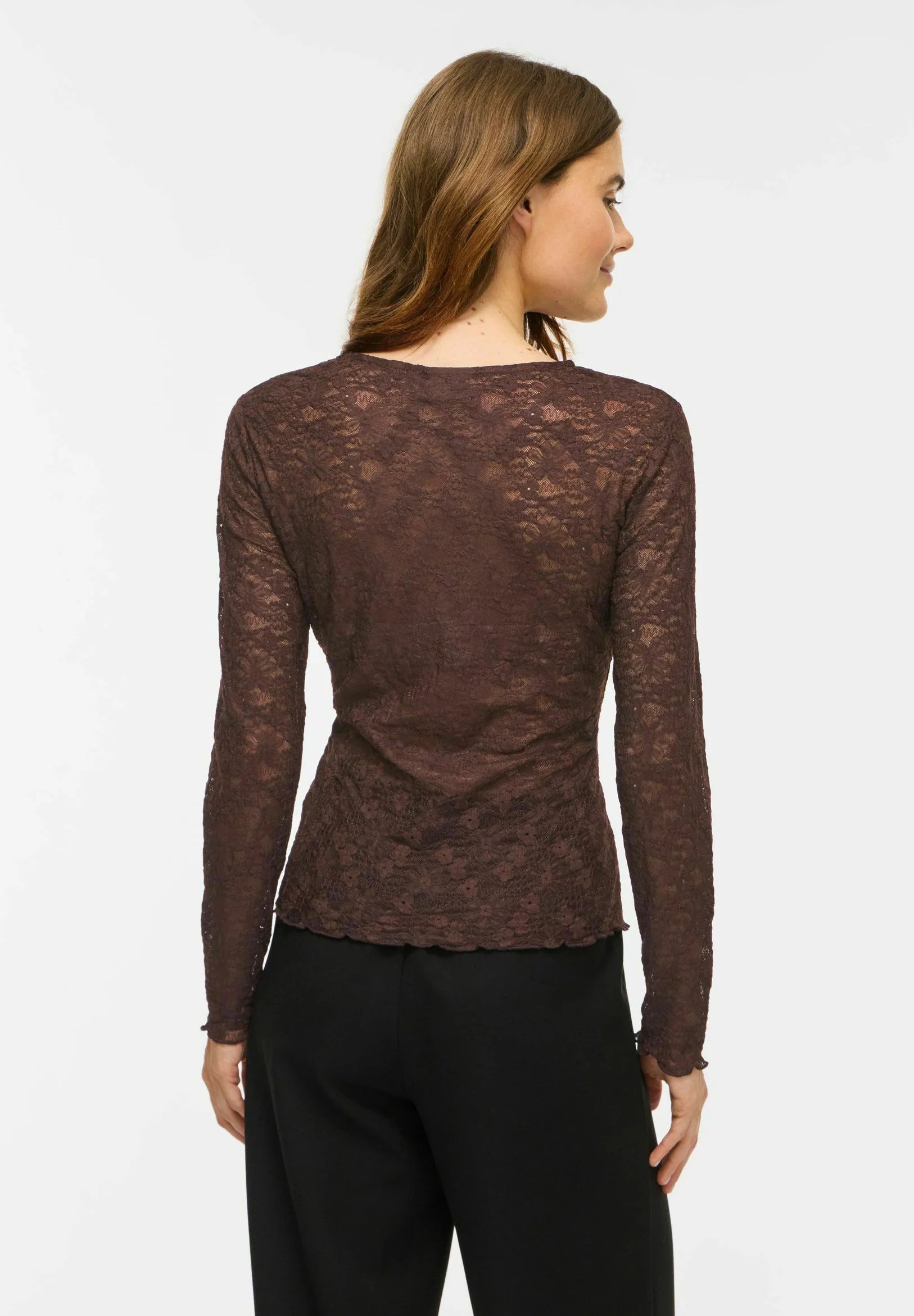 VIFAY 14119318 brun transparent meshbluse fra VILA