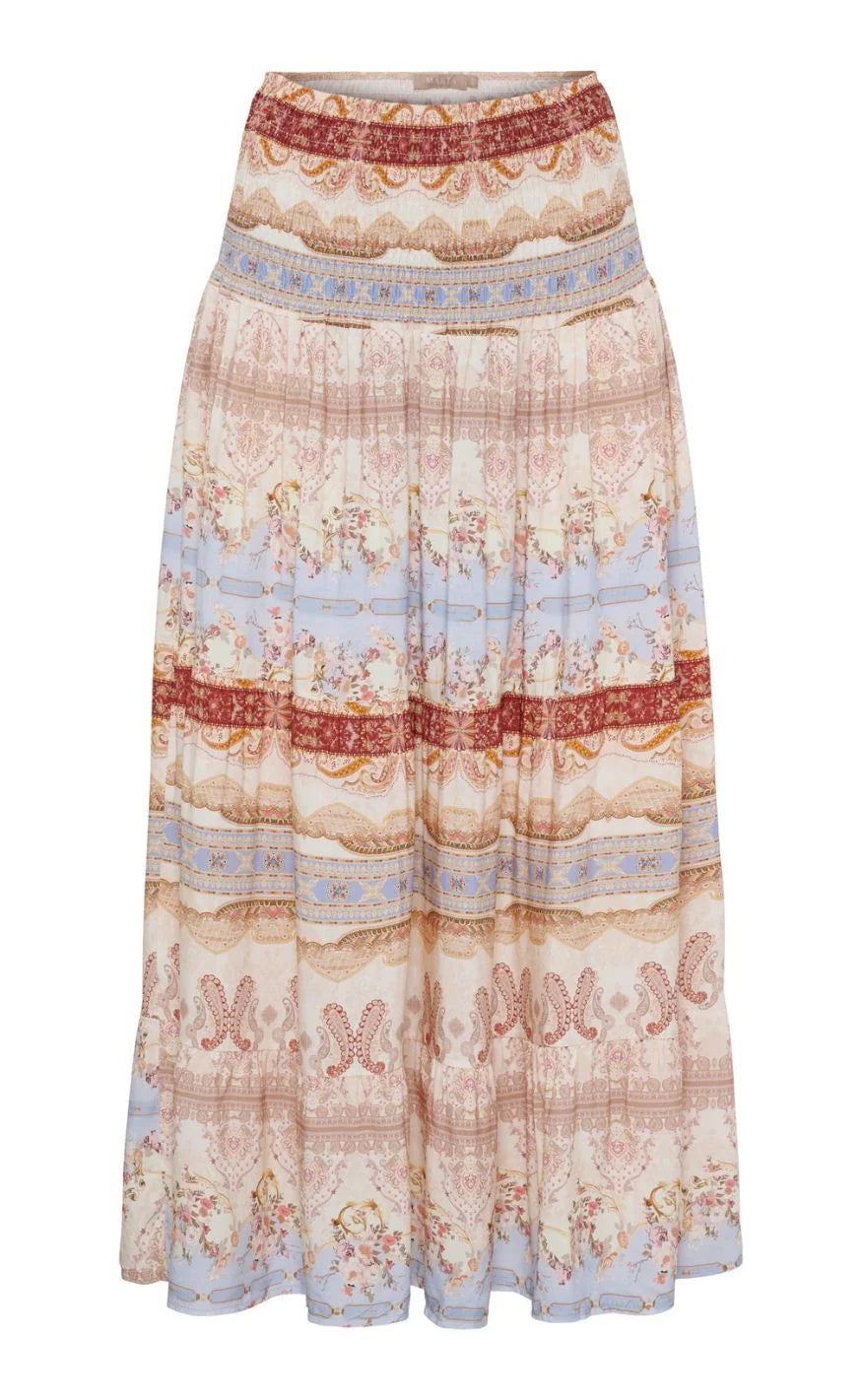 Lang beige nederdel med mønster
