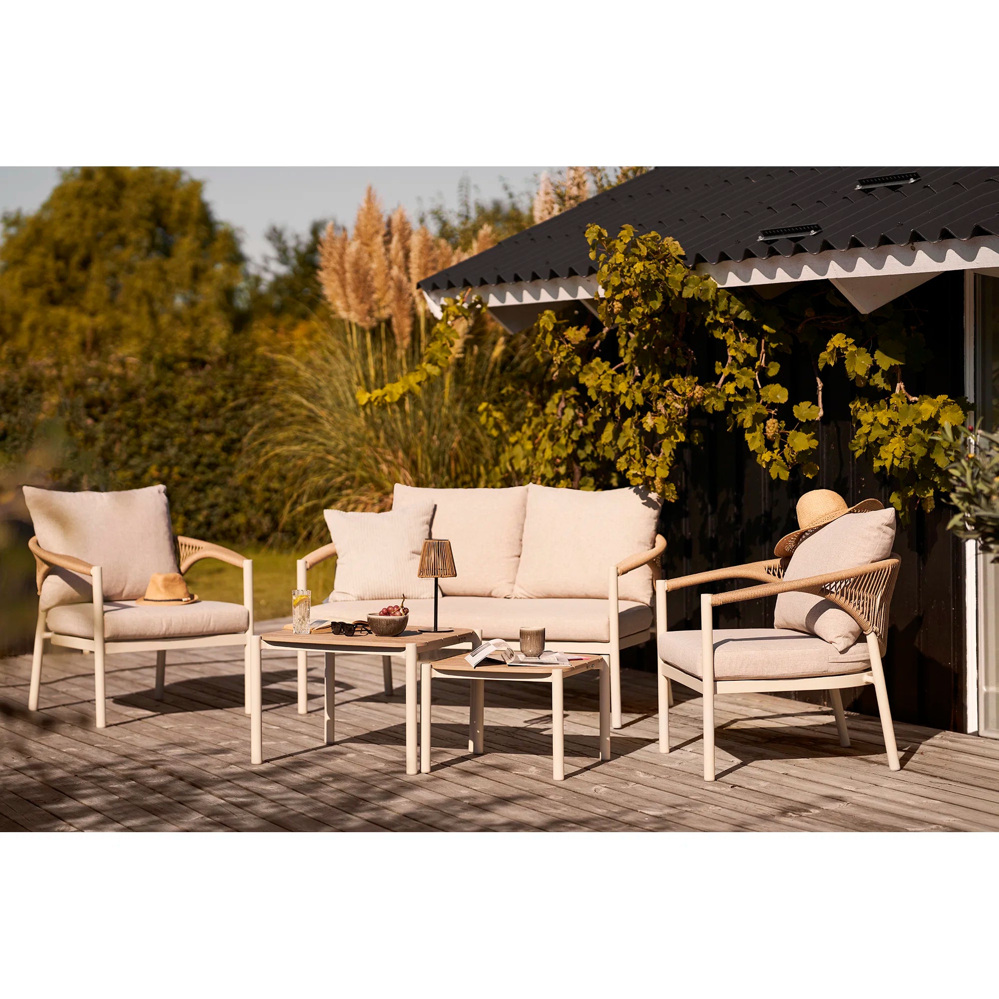 Loungesæt sand natur i rattan look til terrasse