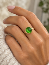 Zefina Denmark Cat Eye Fingerring med grøn sten forgyldt