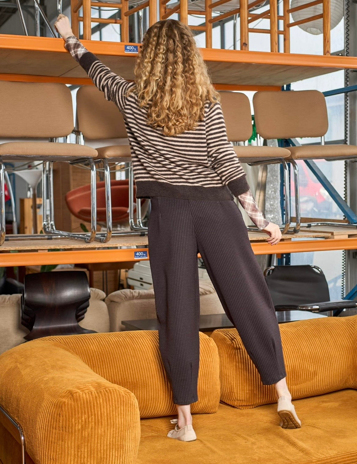 Stribet Black Colour cardigan i blød alpakauldblanding