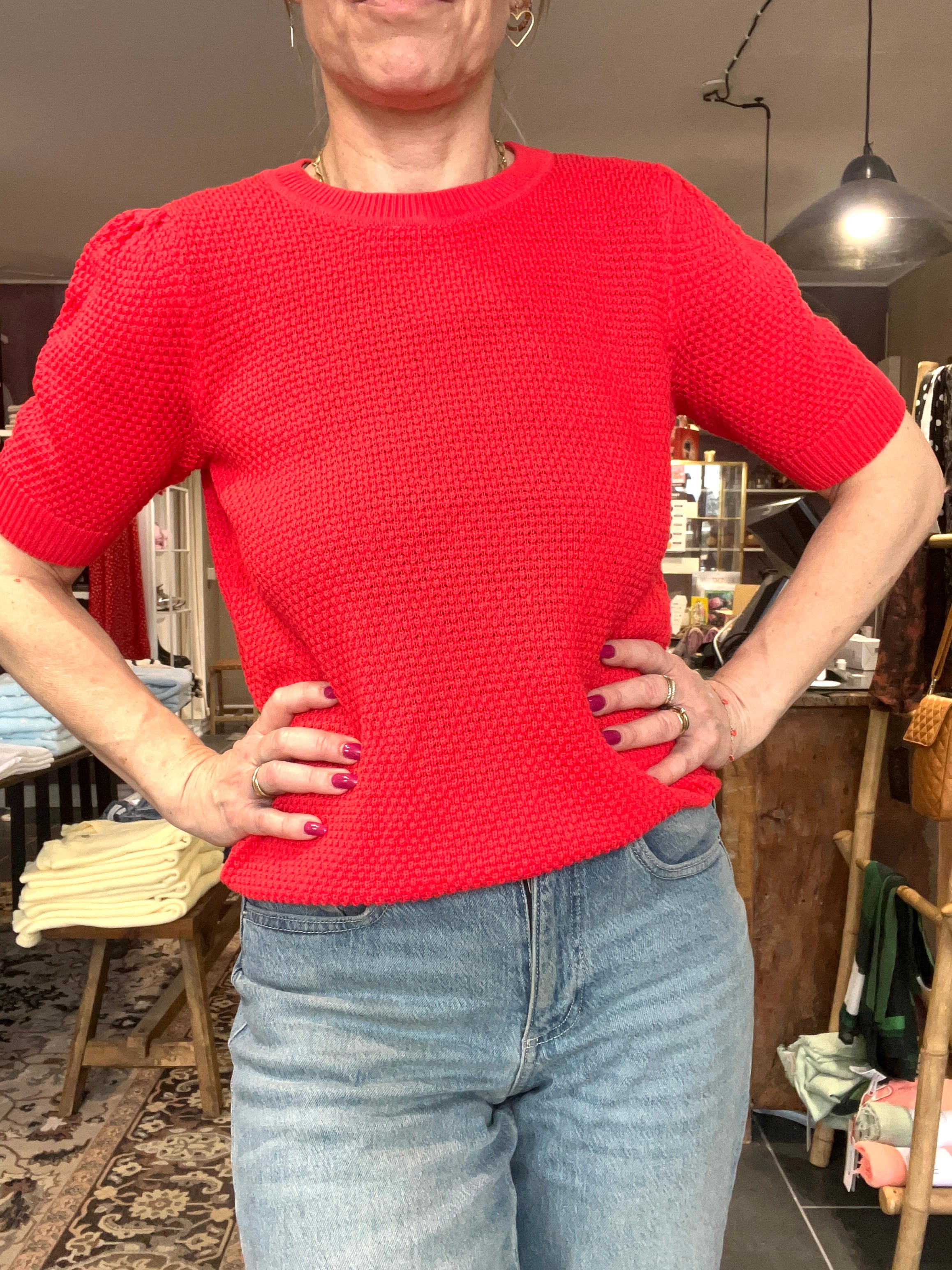 VILA VIDALO O-NECK S/S Knit Top 14084421 – Hibiscus