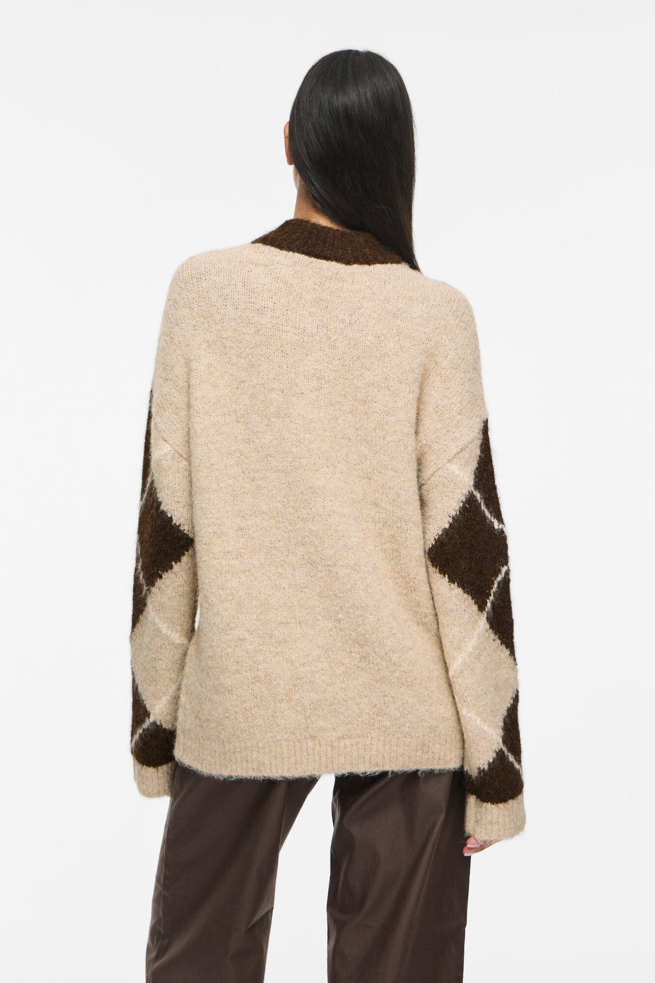 VILA VITORIA HIGH NECK L/S CHECK 14119553 – Coffee Bean/Birch