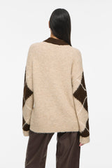 VILA VITORIA HIGH NECK L/S CHECK 14119553 – Coffee Bean/Birch