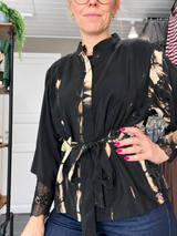 Cofur New Yorker Kimono sort/beige XS i unik genanvendt silke