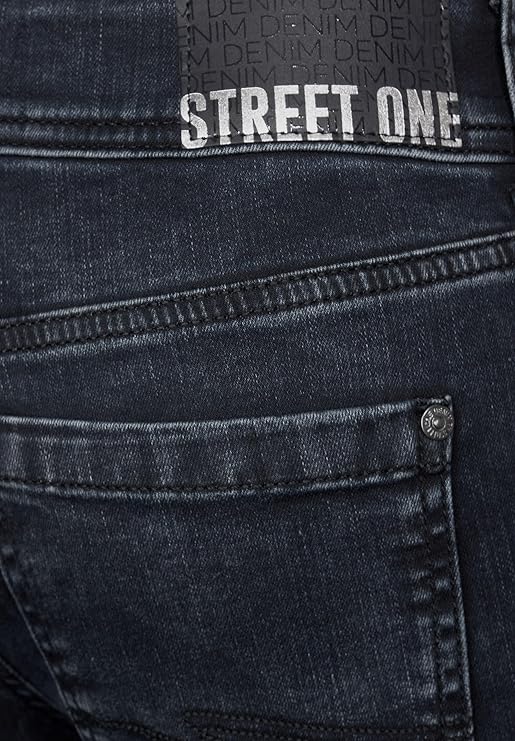 Street One Jane jeans 377053 – casual fit jeans med mellemhøj talje, slim leg og rå detaljer som nitter og flossede kanter