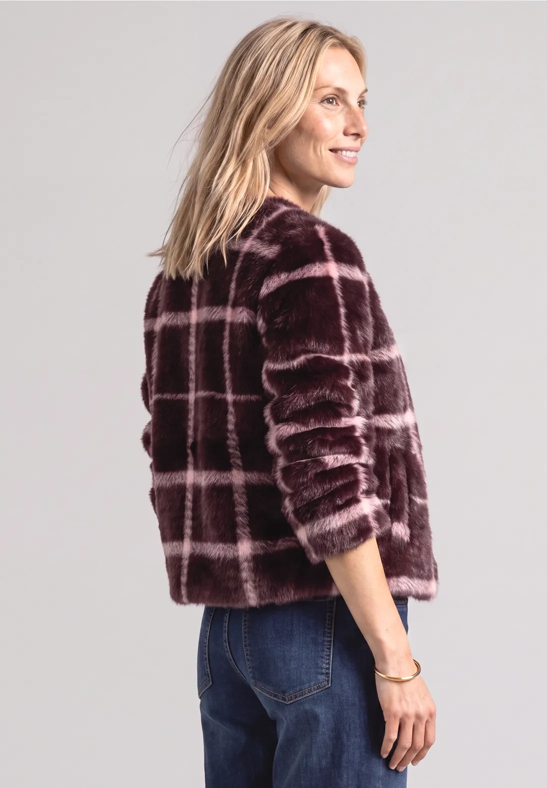 Fake Fur Jkt w Check 213107 fra Street One
