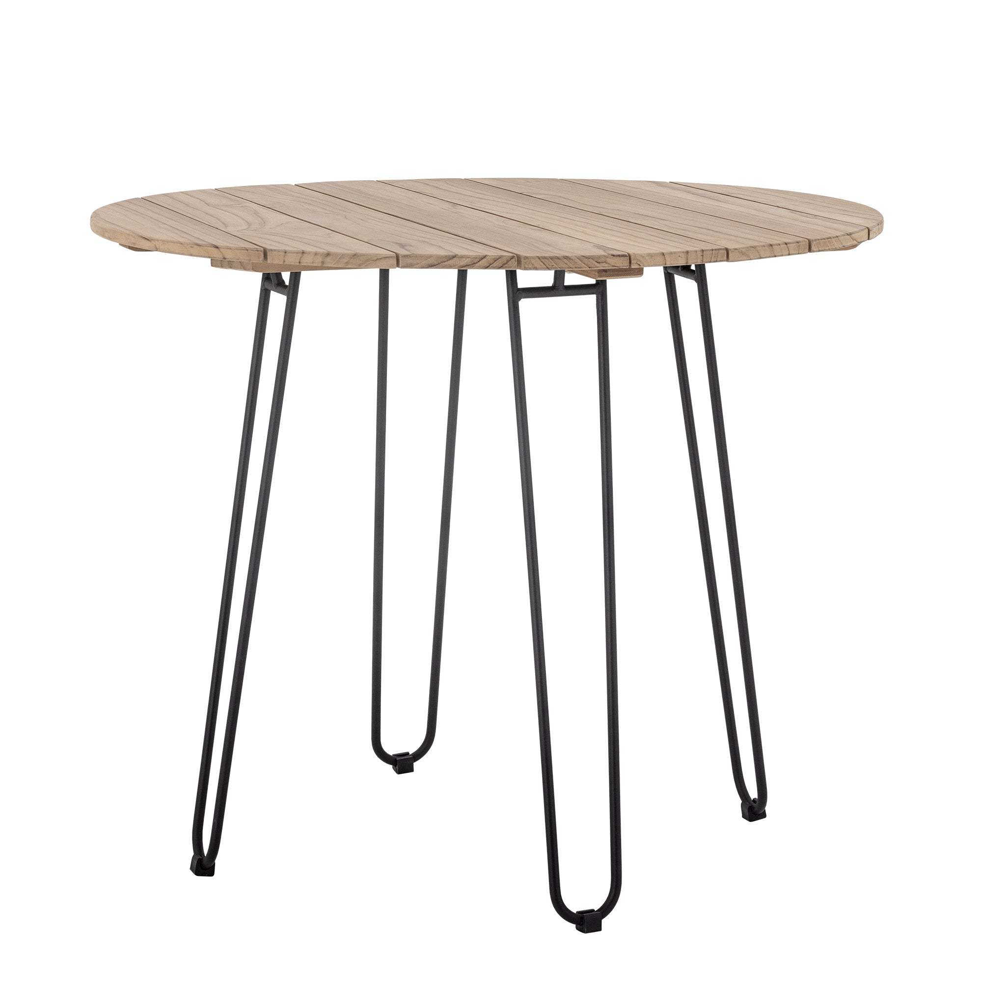 Bloomingville Molito rundt spisebord i natur teak, Ø90 cm, med sorte metalben