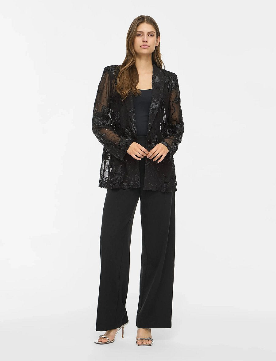 VIDITTE sort blazer med broderi og skulderpuder