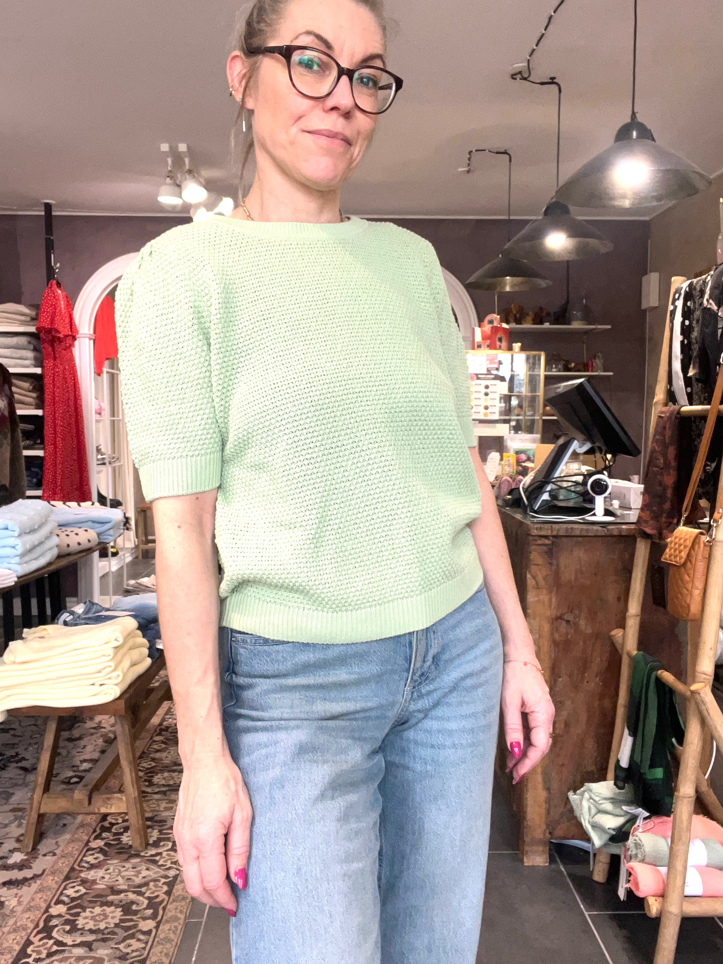 VILA VIDALO O-NECK S/S Knit Top 14084421 – smoke green