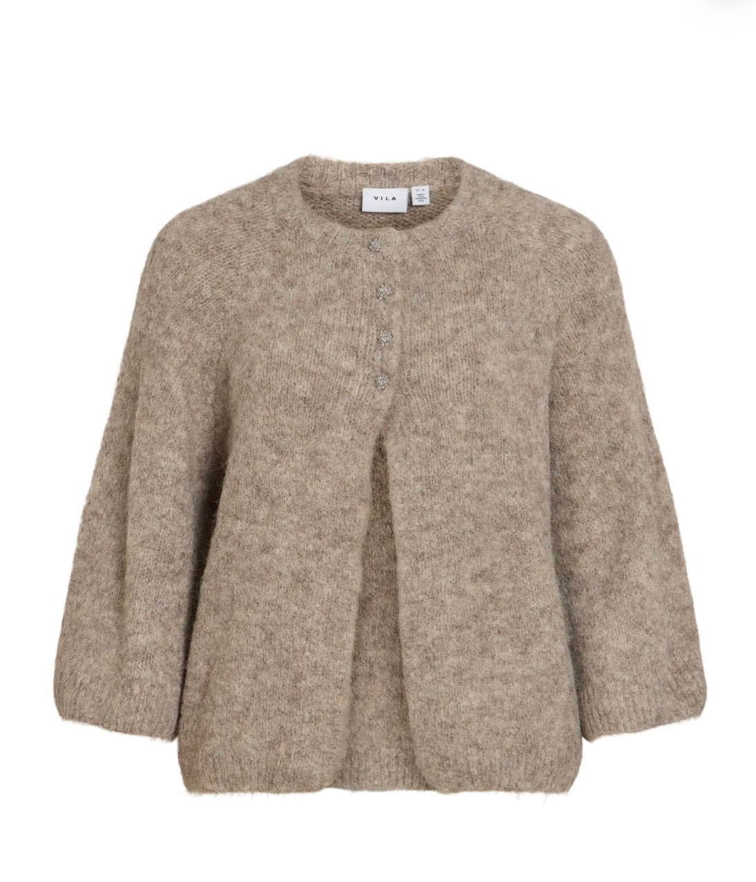 VIBOWS 3/4 Knit Cardigan 14121632 Natural Melange fra VILA