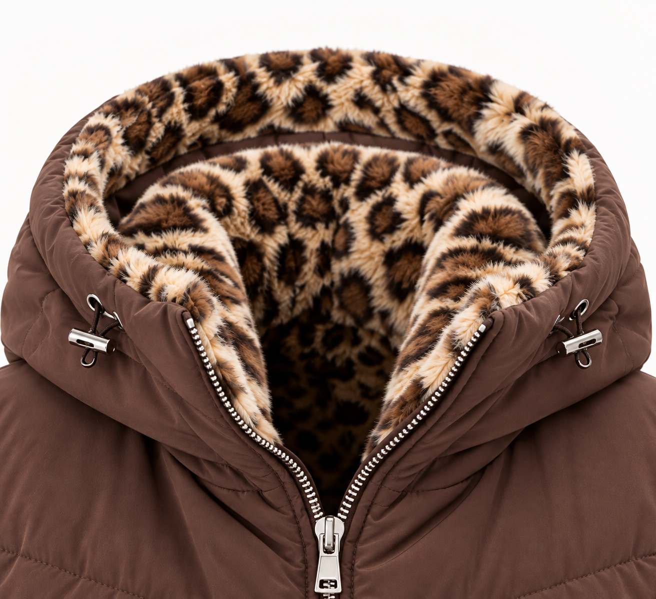 Street One Brown parka med leopardmønstret fake fur