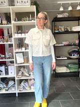 VIMERINDA 2/4 Shirt – Kortærmet Skjorte med Hæklet Look – Birch – VILA