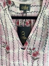 Oda Top fra Cofur Denmark – Sart rosa/blomstret str S/M – Unika Top i Genanvendt Sari Silke