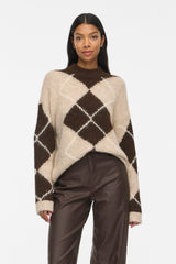 VILA VITORIA HIGH NECK L/S CHECK 14119553 – Coffee Bean/Birch