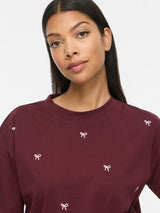Bordeaux VILA T-shirt med broderede sløjfer
