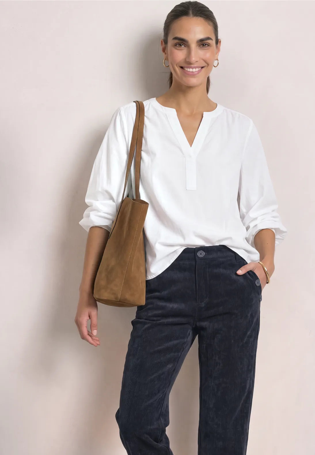 Street One Amalia fløjlsbukser med Casual Fit og Mid Waist