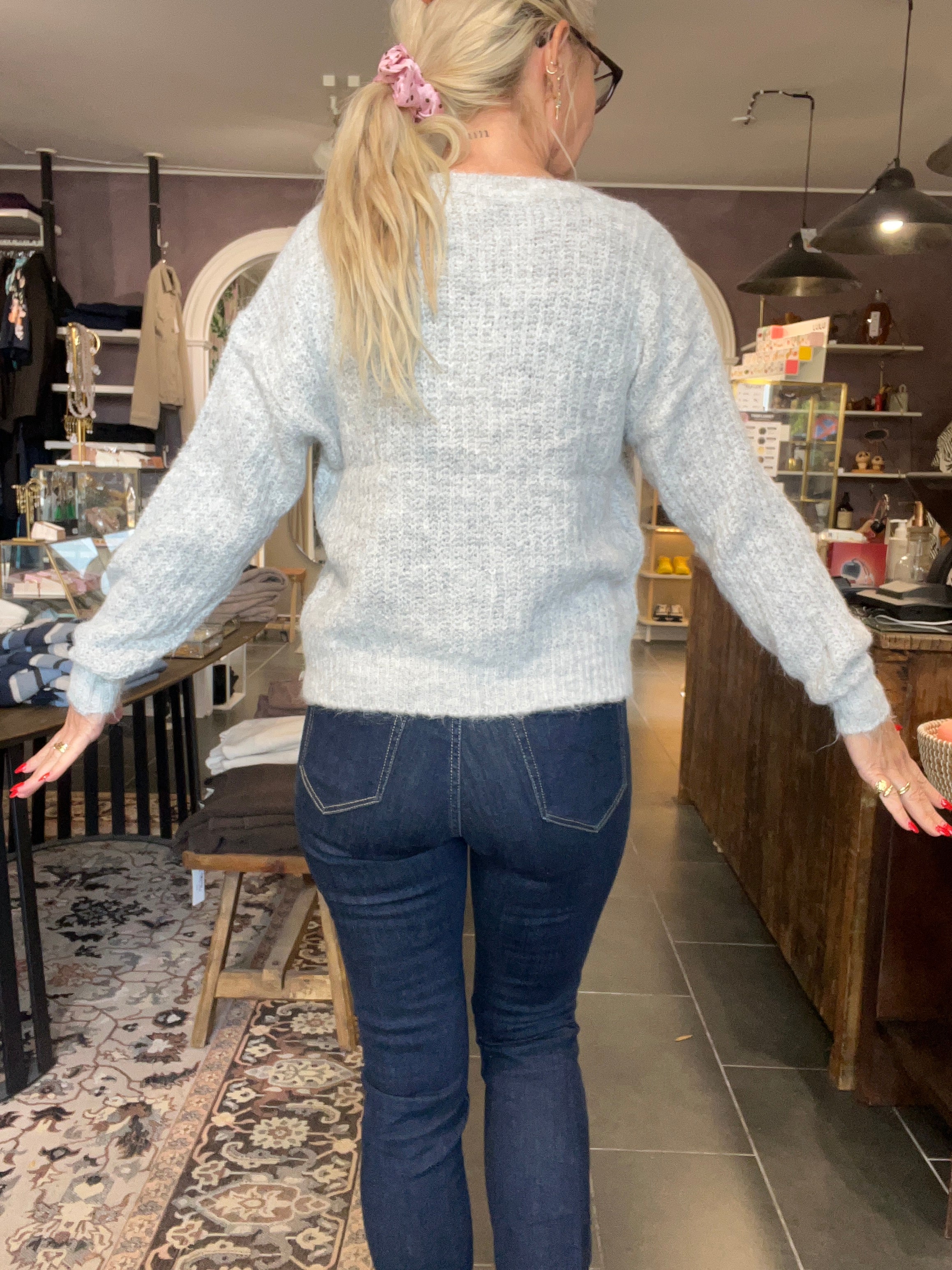 VILA VILAMPE V-Neck L/S Knit Top – Medium Grey Melange (14112721)
