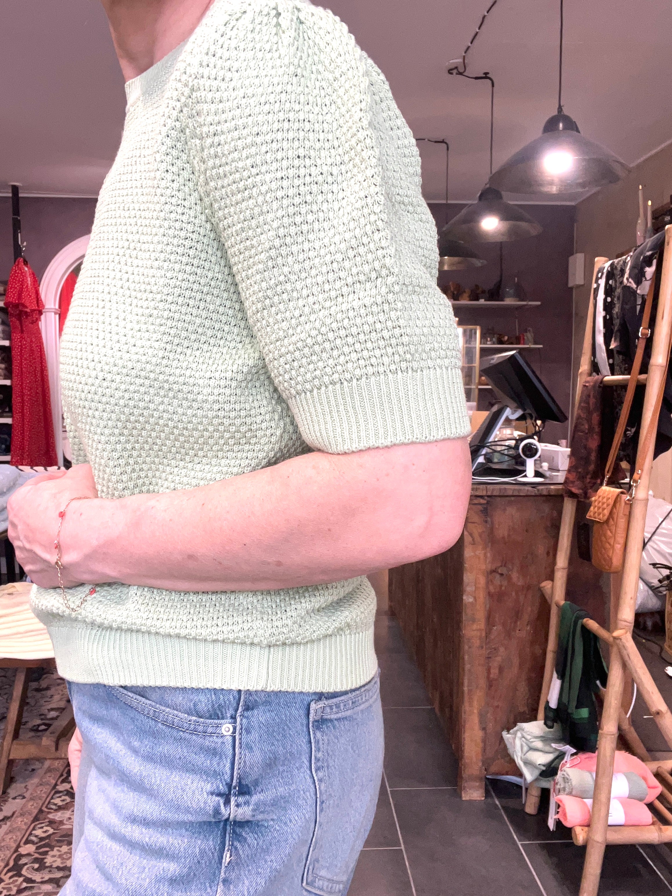 VILA VIDALO O-NECK S/S Knit Top 14084421 – smoke green