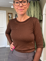 Alexis 40746 Coffee meshbluse med fine similisten
