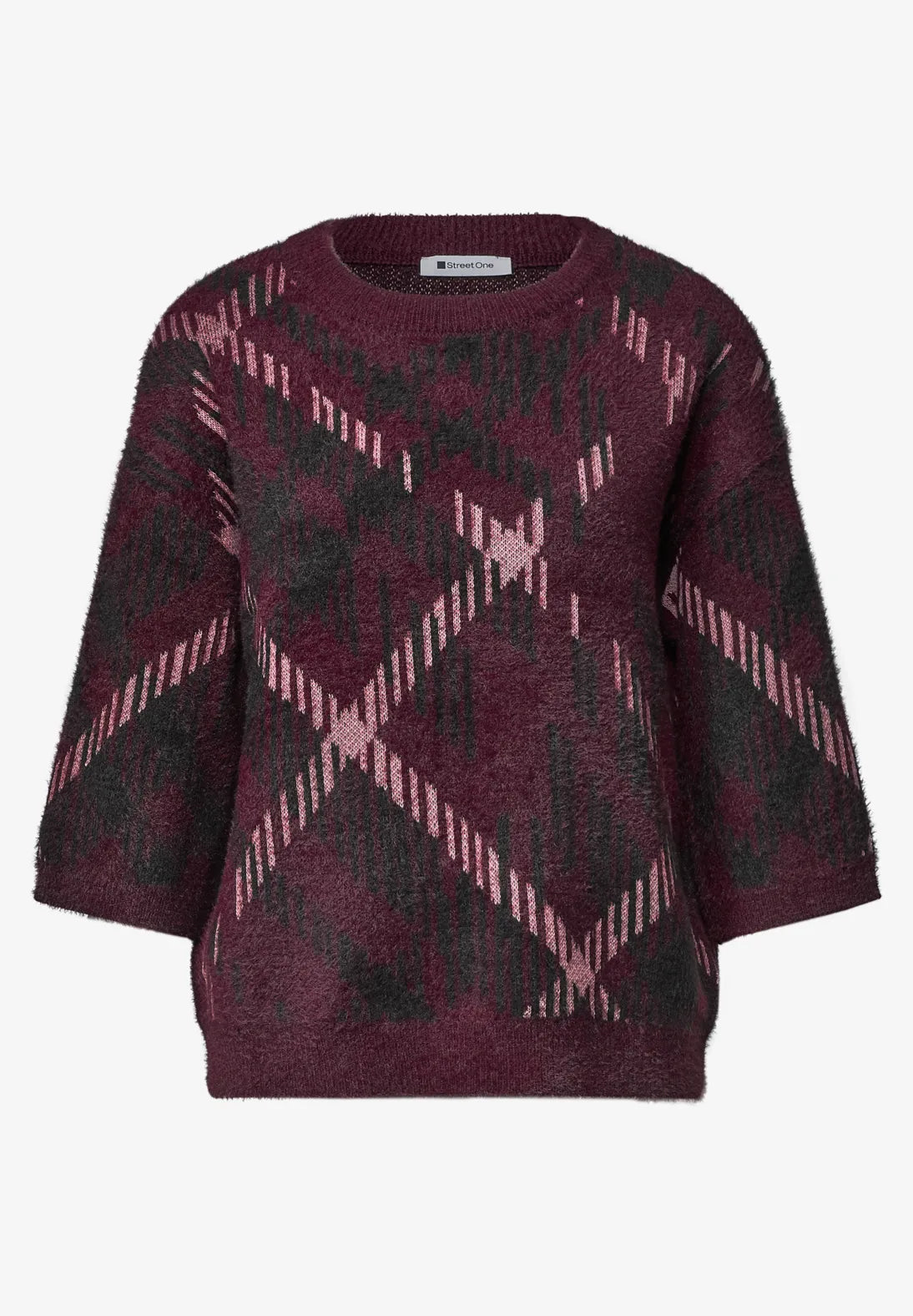 Street One Fluffy Jacquard Strik med korte ærmer