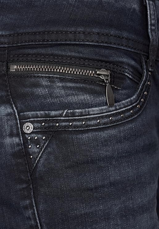Street One Jane jeans 377053 – casual fit jeans med mellemhøj talje, slim leg og rå detaljer som nitter og flossede kanter