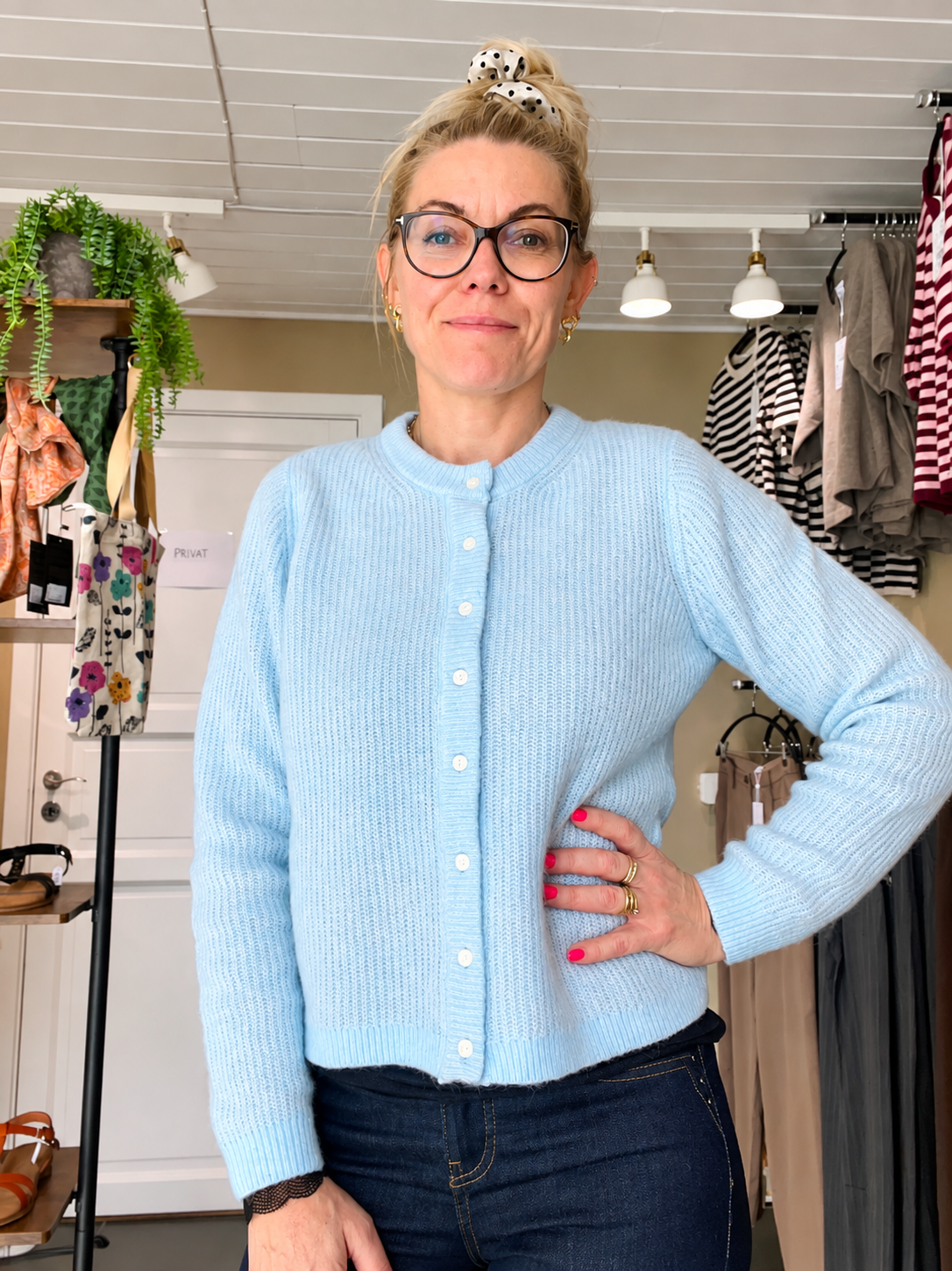 VILORY O-NECK L/S KNIT CARDIGAN 14111025 – Nantucket Breeze Melange fra VILA