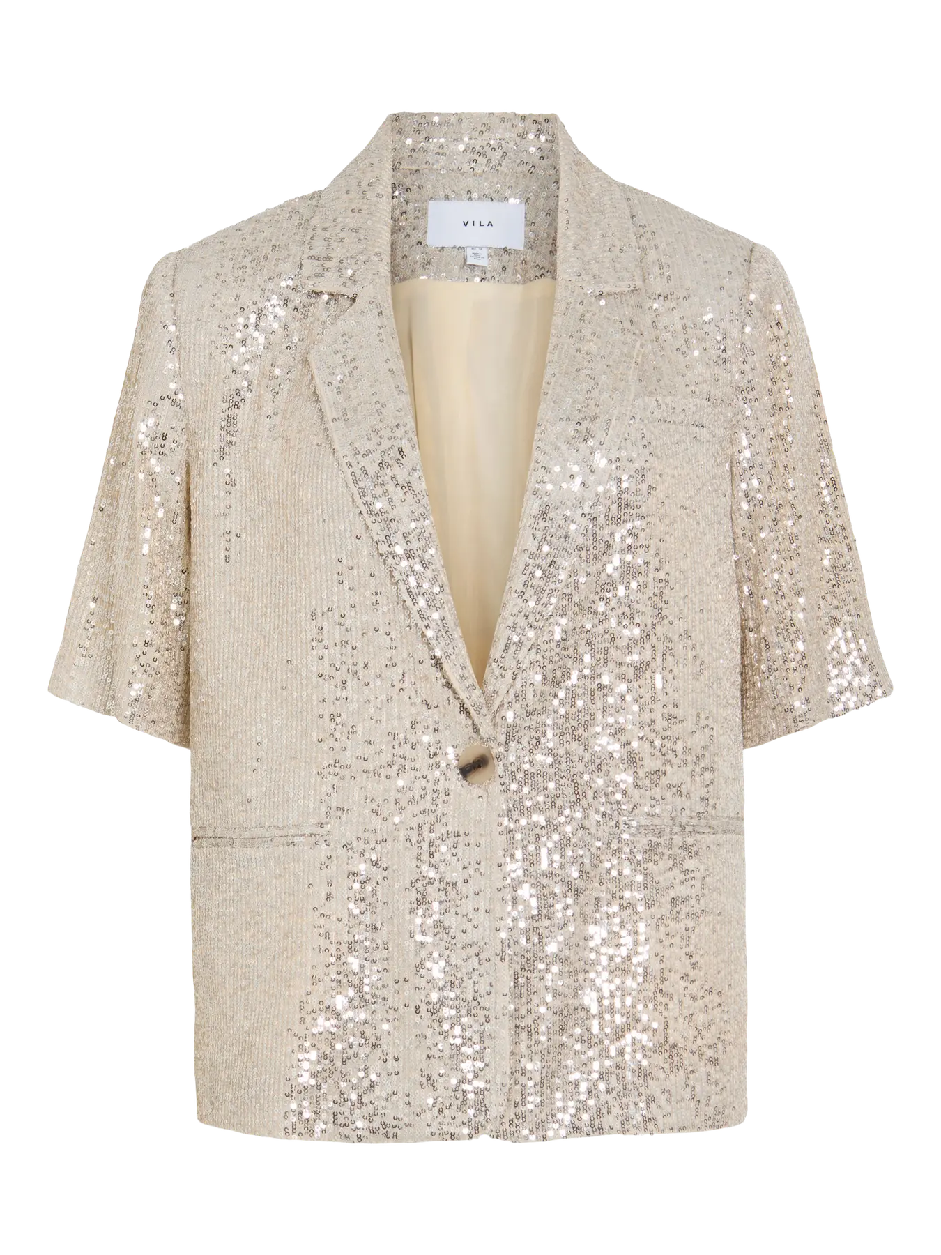 VILA VIHIRID 2/4 Sequin Blazer – Birch/Silver, front med palietter
