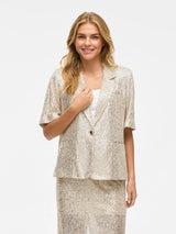 VILA VIHIRID 2/4 Sequin Blazer – Birch/Silver, front med palietter