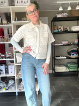 VIMERINDA 2/4 Shirt – Kortærmet Skjorte med Hæklet Look – Birch – VILA