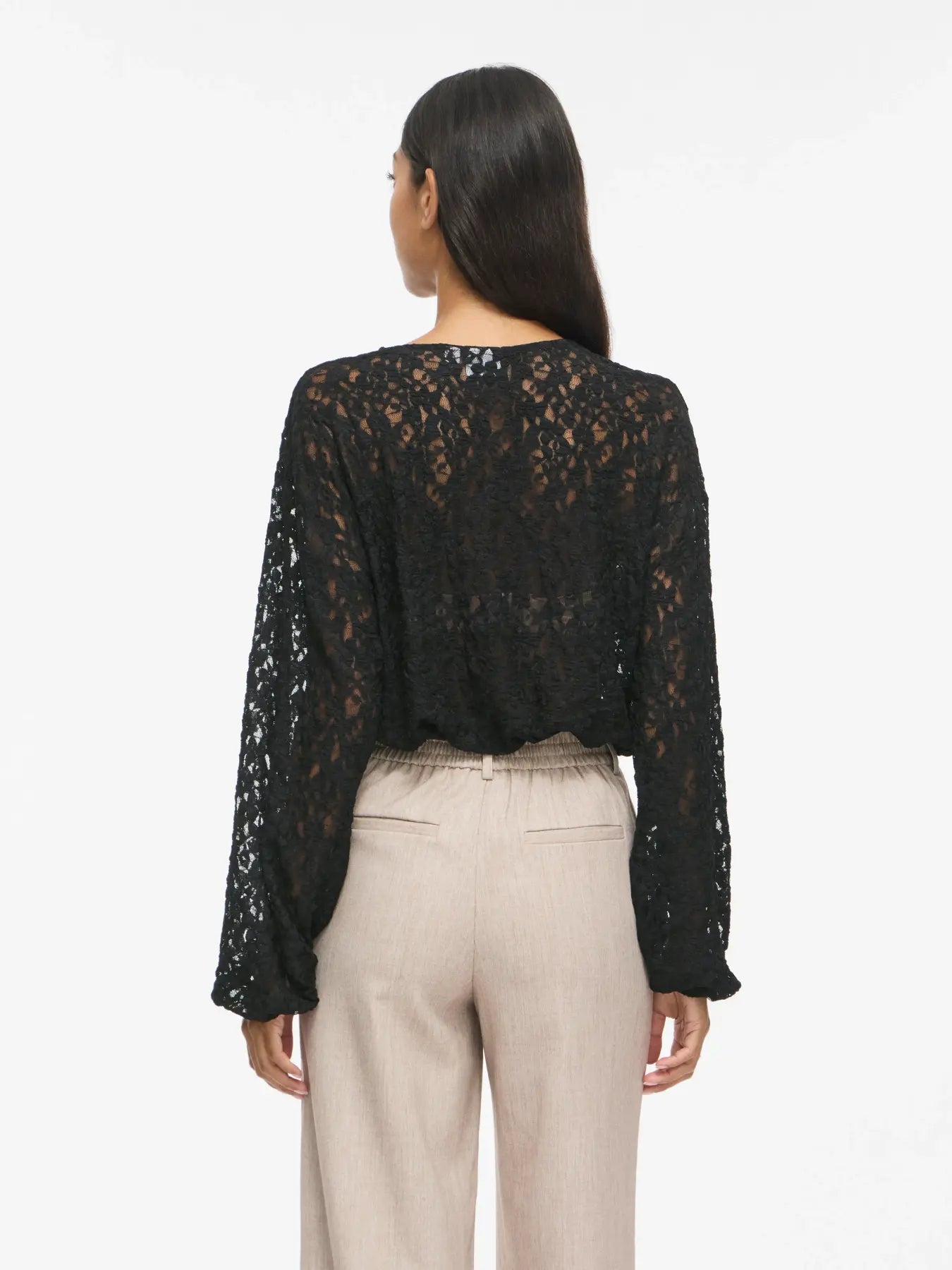VILA VIALDEIA sort transparent top med blonde