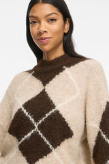 VILA VITORIA HIGH NECK L/S CHECK 14119553 – Coffee Bean/Birch