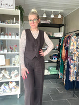 Black Colour mesh top powder dot tætsiddende bluse med mønster dame